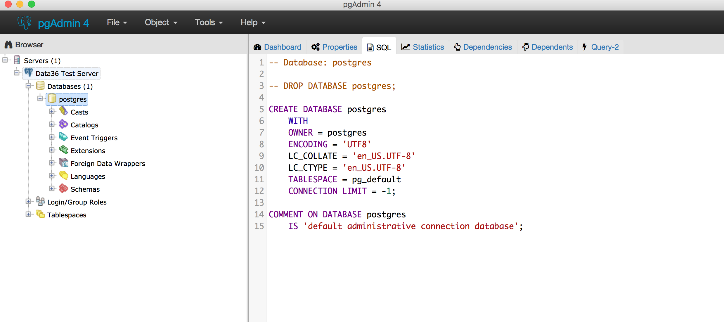 data coding pgadmin browse