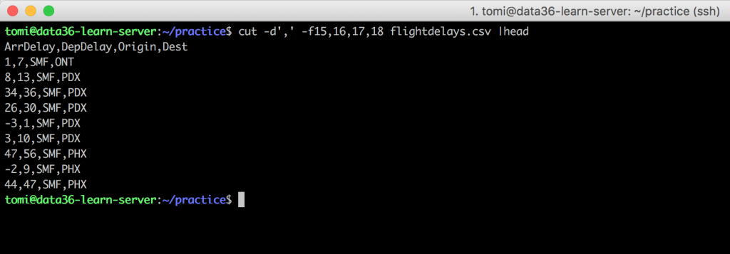 data science command line 7 cut head