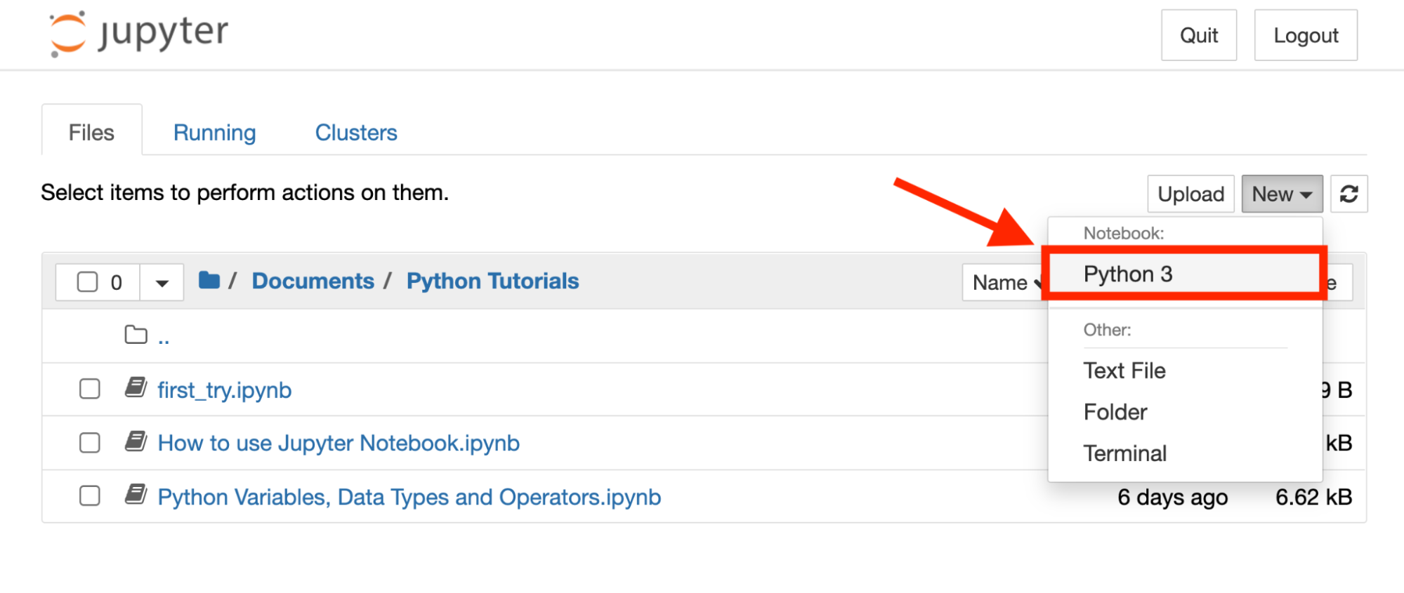 open new python jupyter notebook