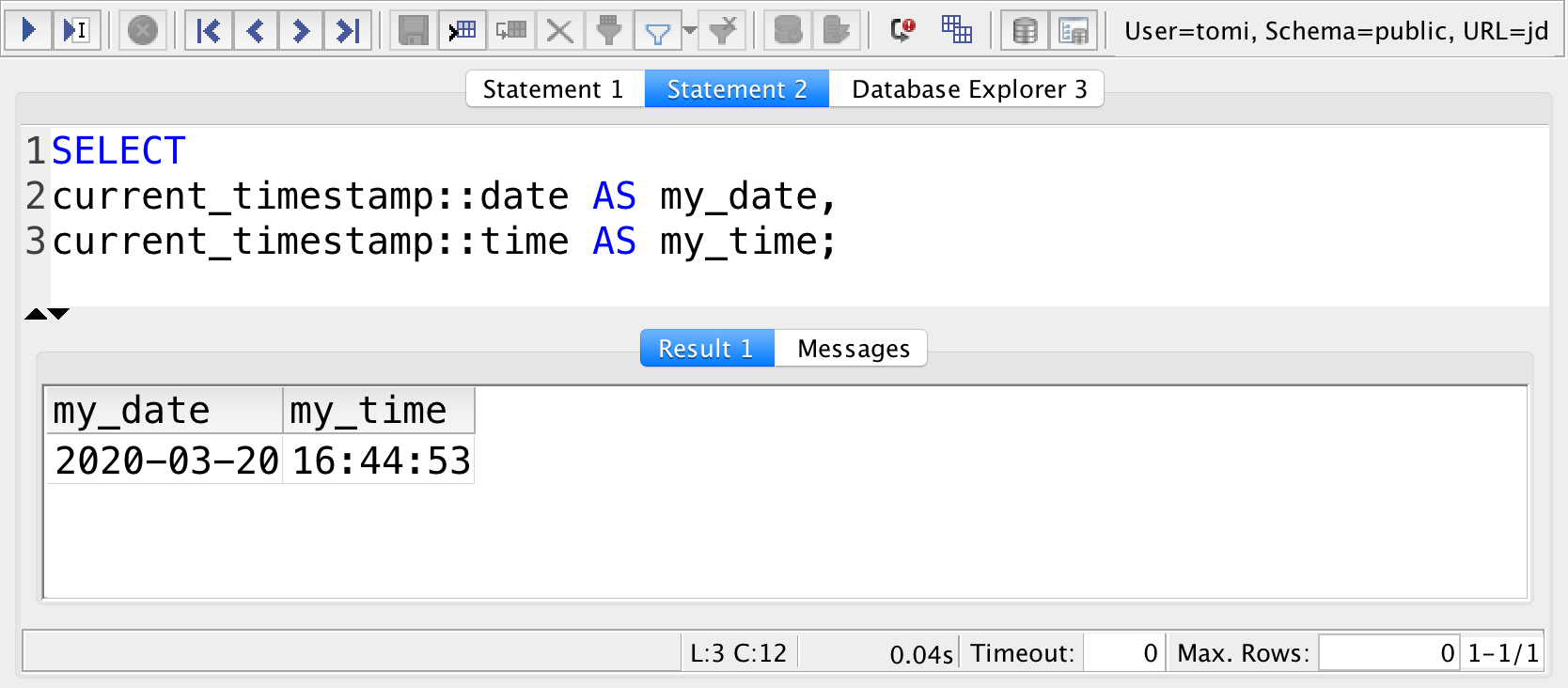 sql current timestamp to time and date